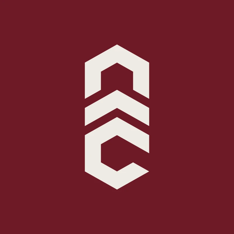 Archovia mark in off-white on an oxblood square