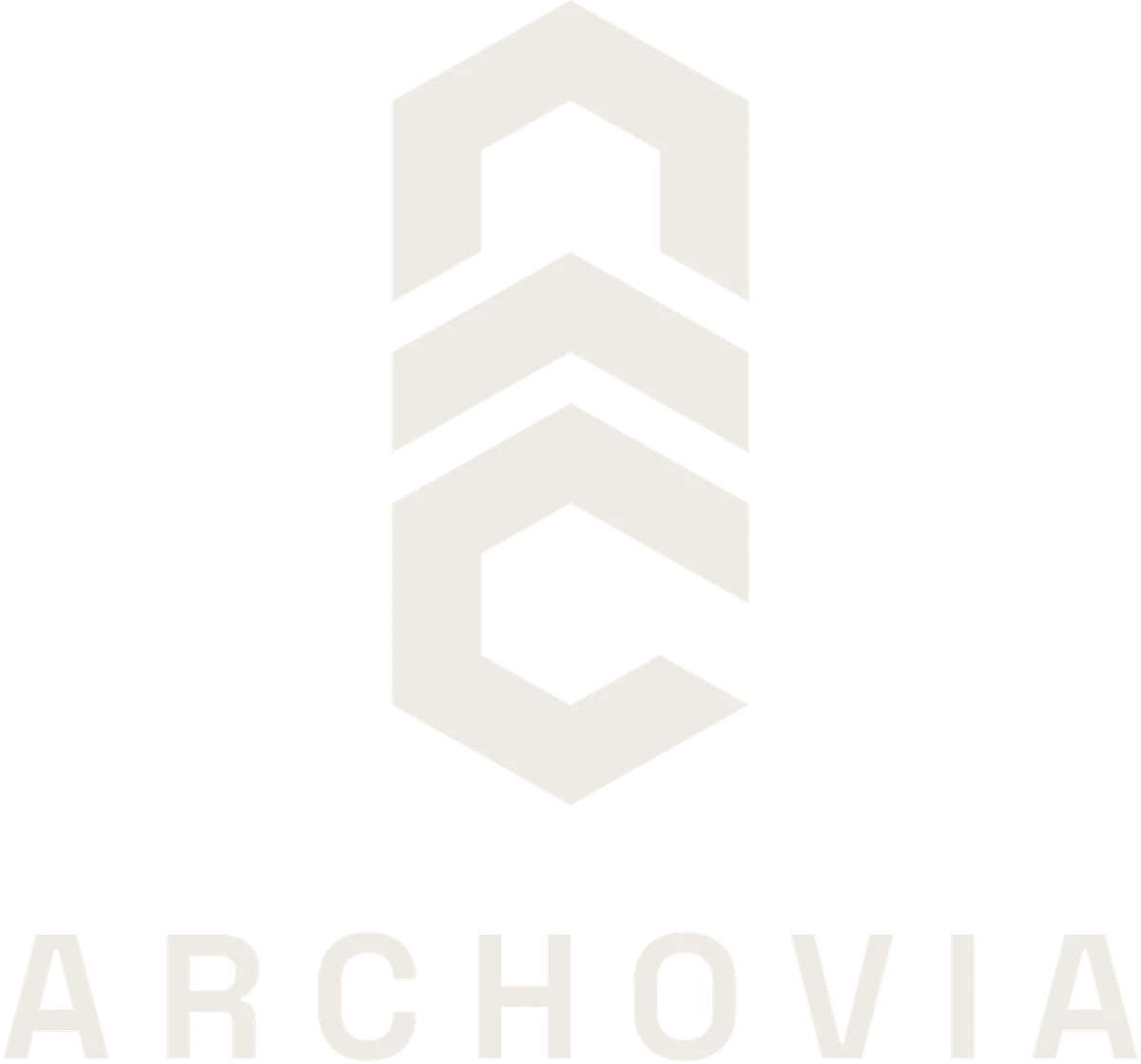 Archovia stacked logo lockup in off-white on near-black