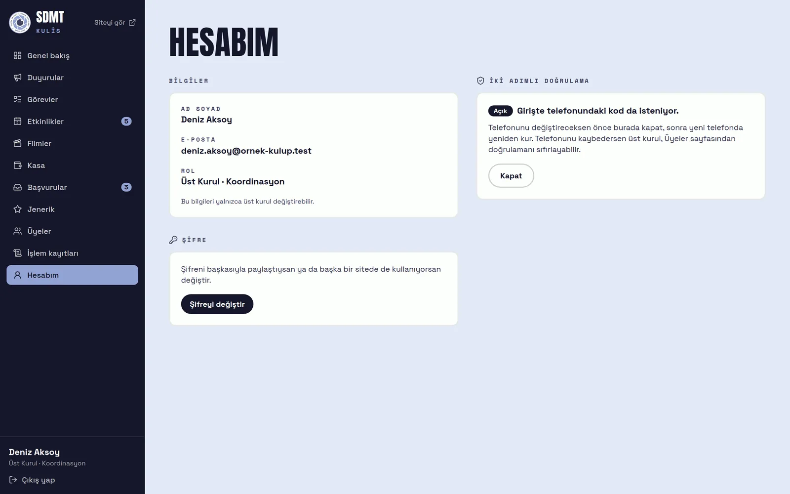 The account page with two-step sign-in switched on